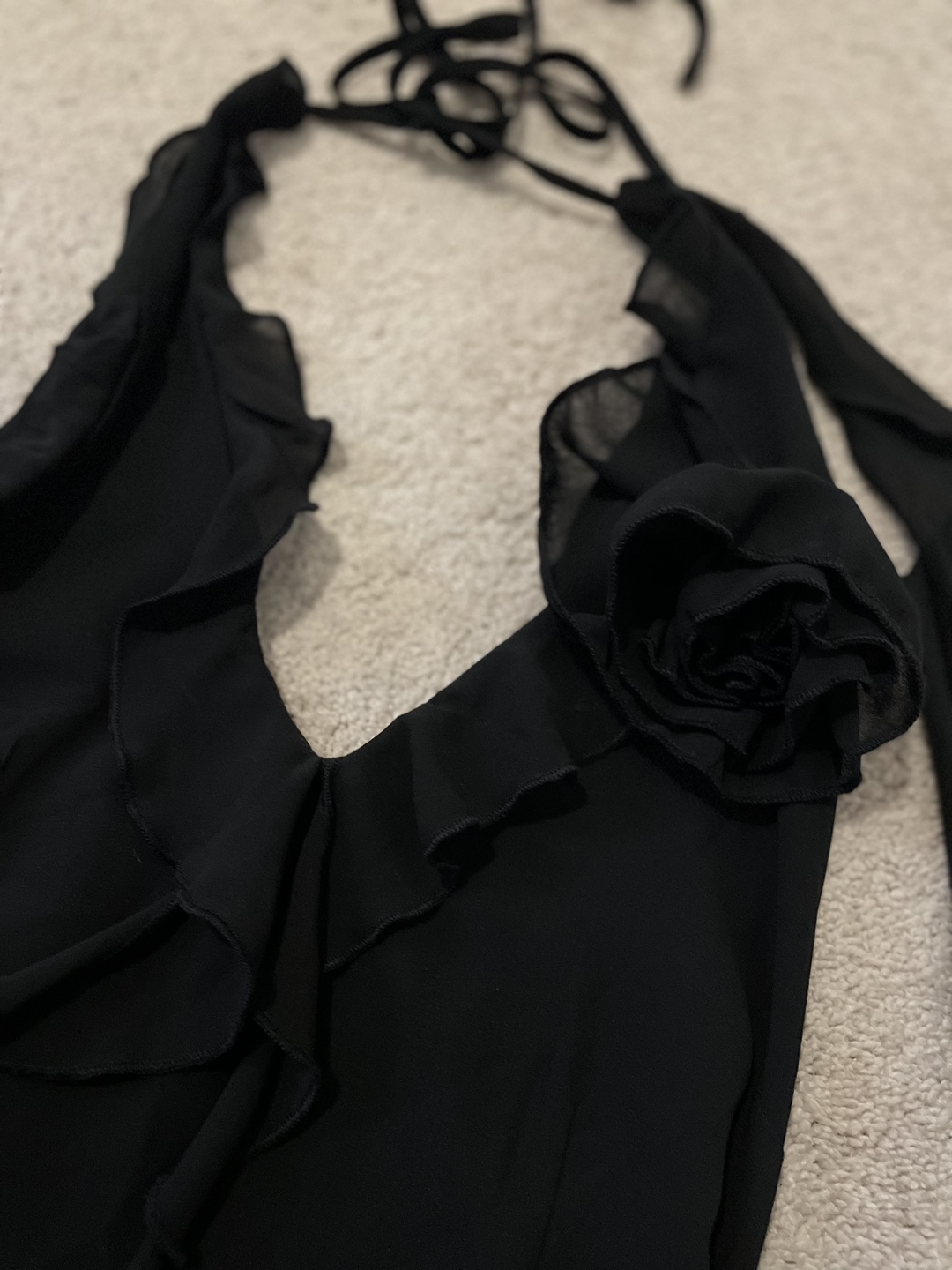 Black Halter Mini Dress with Ruffles - photo 3