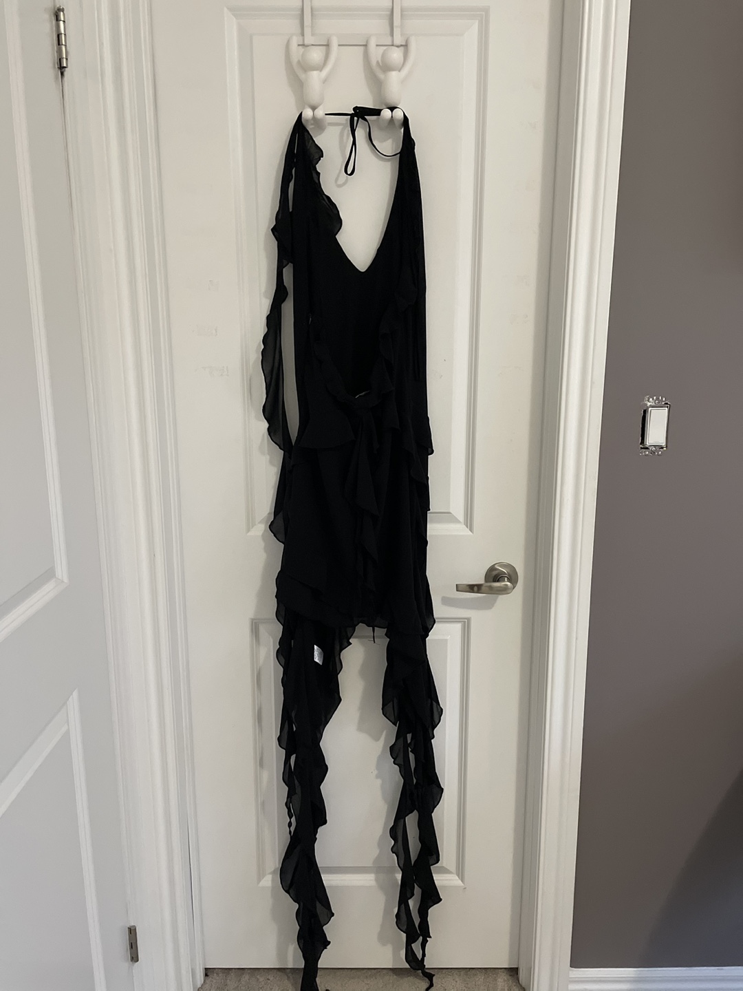 Black Halter Mini Dress with Ruffles - photo 2