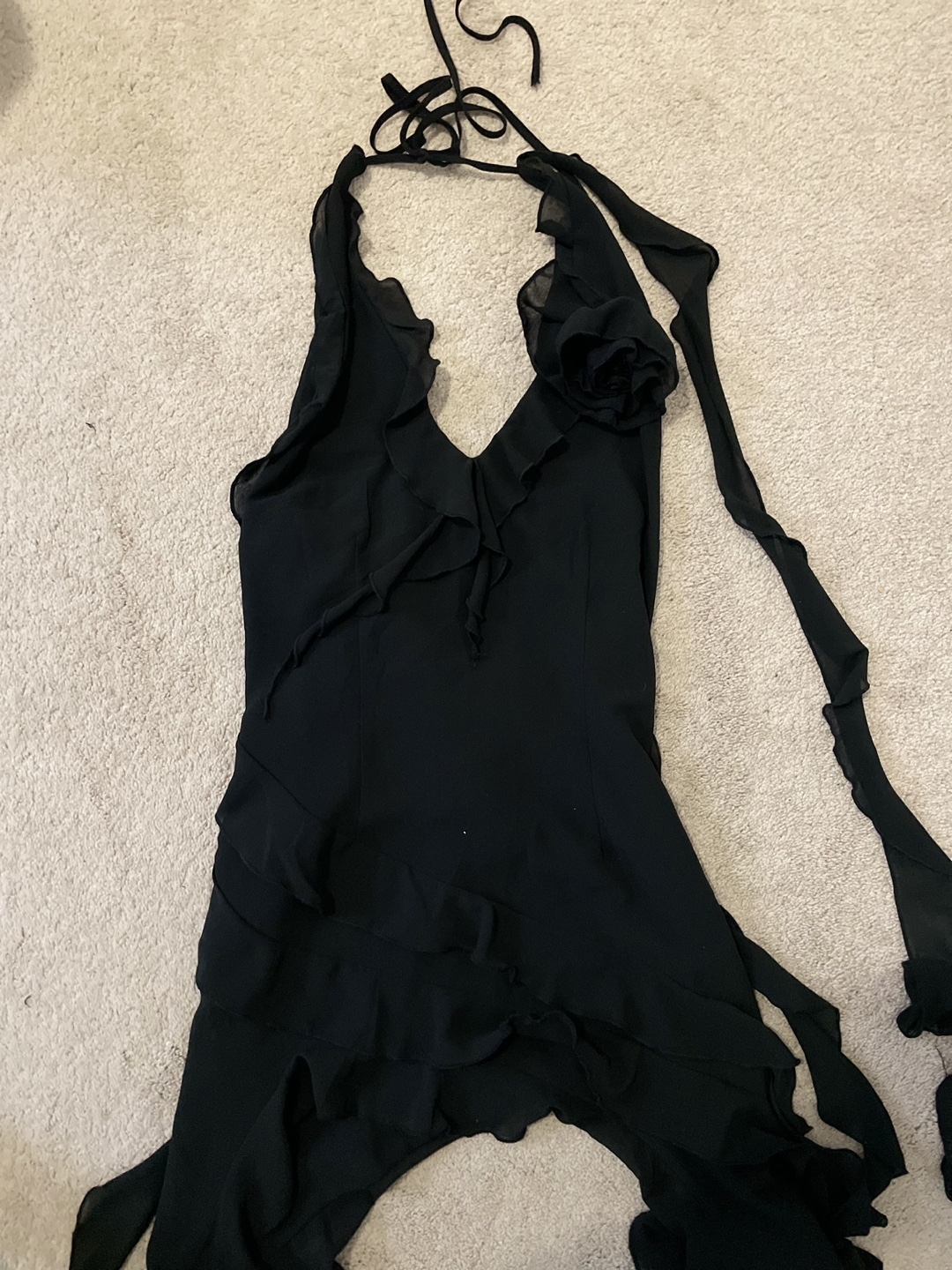 Black Halter Mini Dress with Ruffles - photo 4