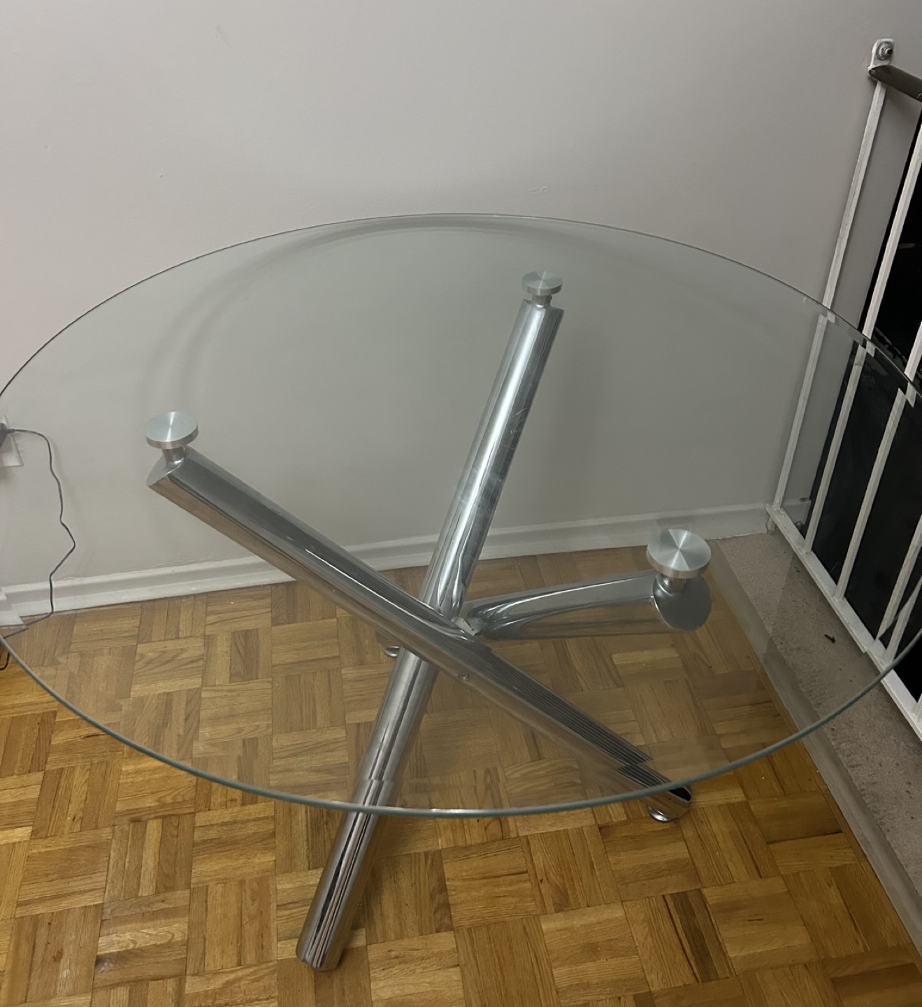Round Glass Dining Table with Chrome Legs