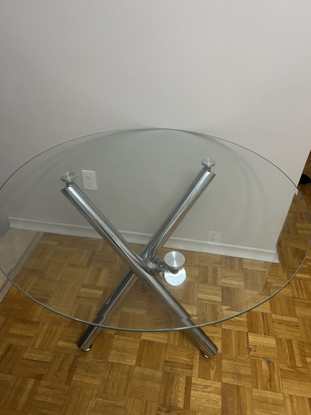 Round Glass Dining Table with Chrome Legs - photo 2