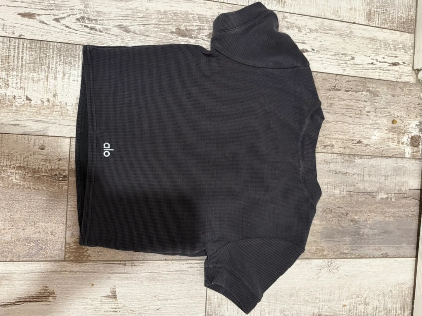 Alo Yoga Black Waffle Knit Crop Top S 🏈 image indicator(2)