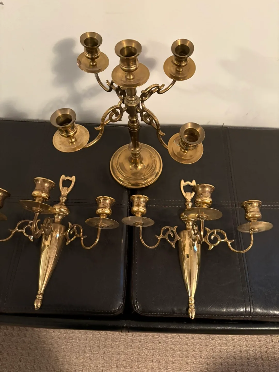 Brass Candelabra Set - 5-Arm & 2 Matching Wall Sconces image indicator(3)