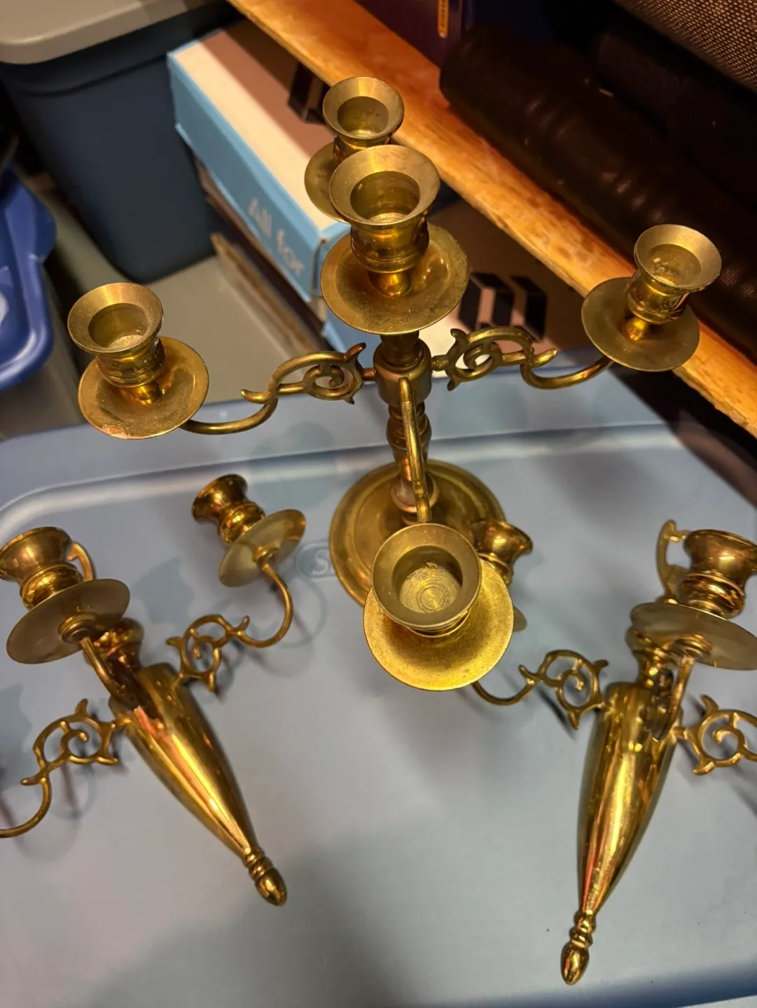Brass Candelabra Set - 5-Arm & 2 Matching Wall Sconces image indicator(2)