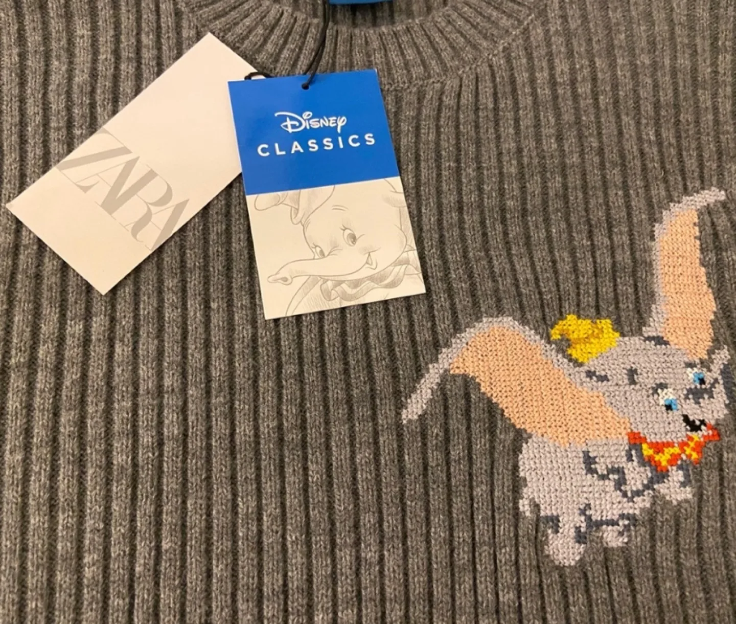 BNWT Zara x Disney Classics Grey Dumbo Ribbed Sweater 🏈 image indicator(2)