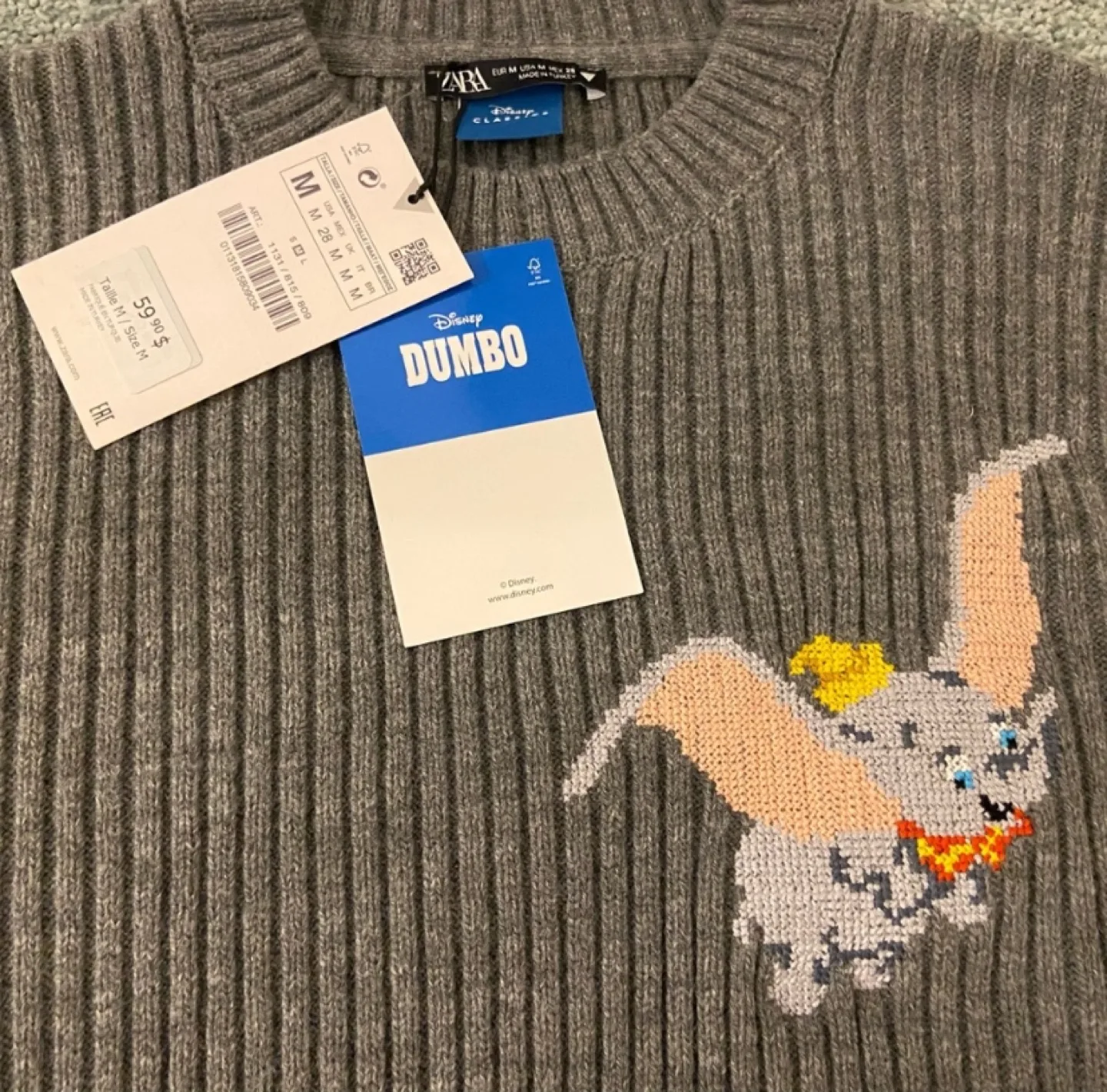BNWT Zara x Disney Classics Grey Dumbo Ribbed Sweater 🏈 image indicator(3)