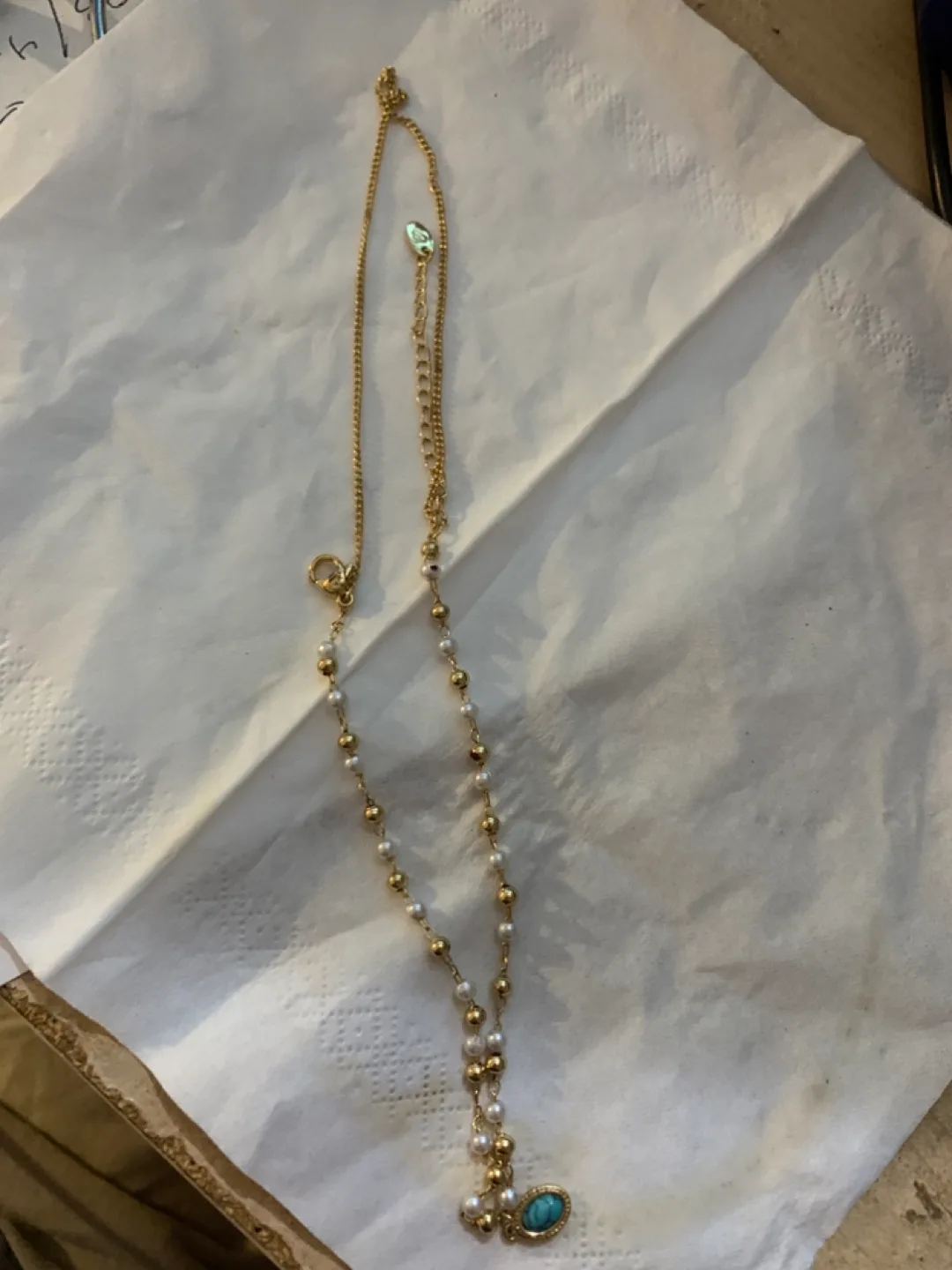 Gold Layered Pearl bracelet with Turquoise Pendant image indicator(2)