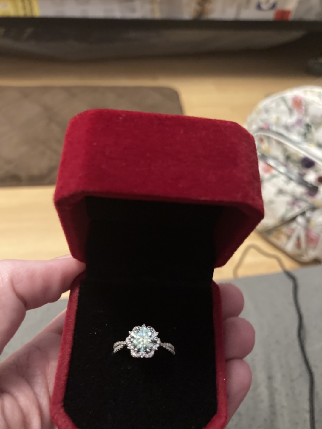GRA Moissanite Halo Engagement Ring