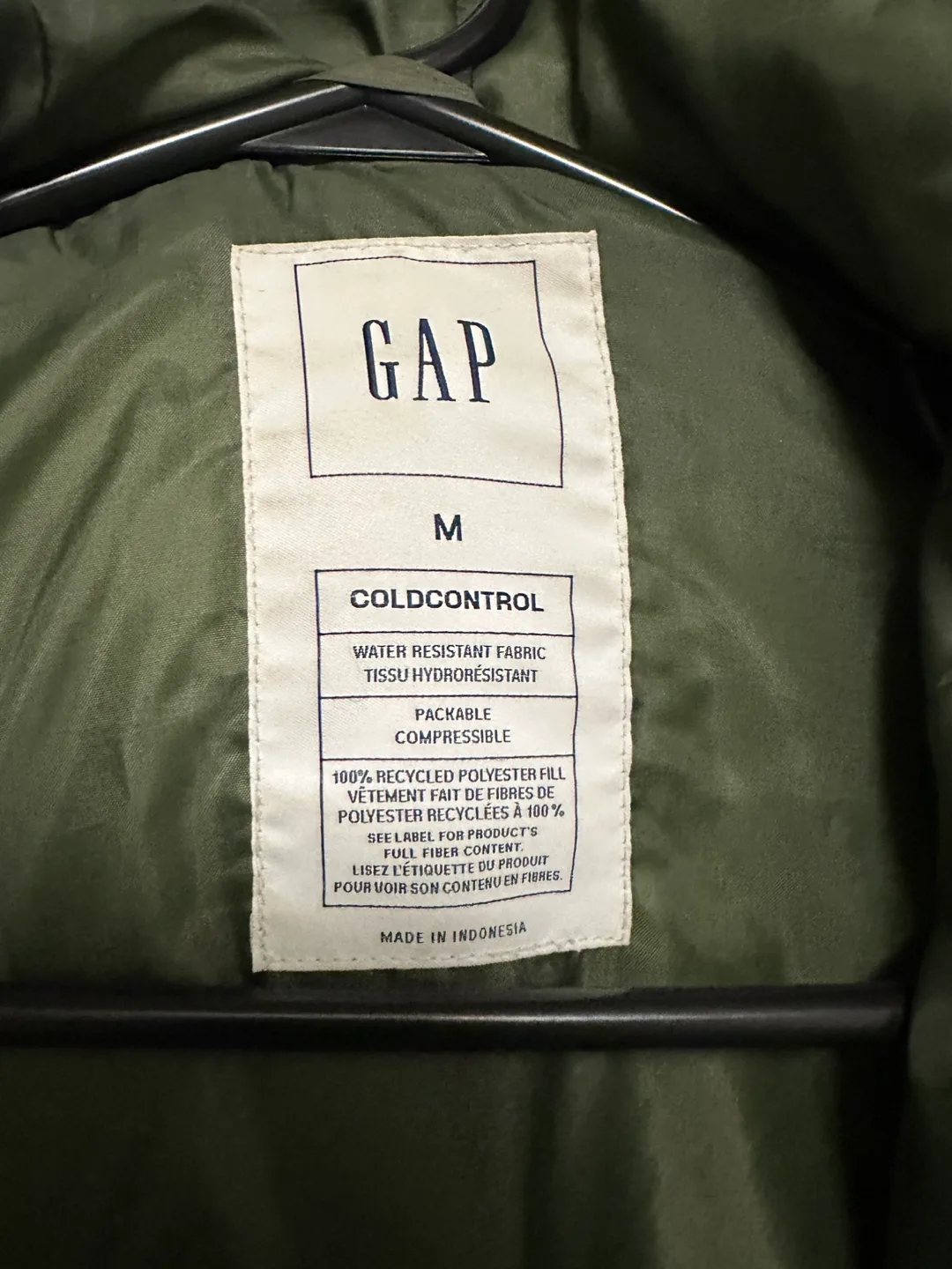 GAP Olive Green ColdControl Puffer Jacket - Size M thumbnail