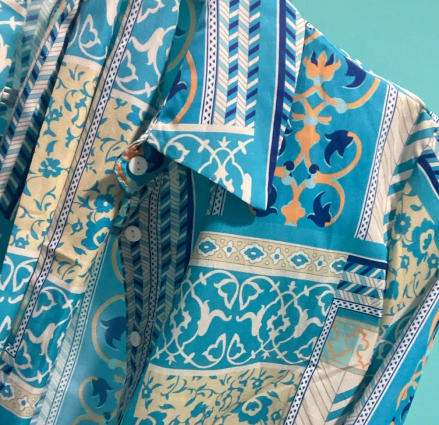 Women's Blue Paisley Printed Button Down Dress 🏈 image indicator(2)