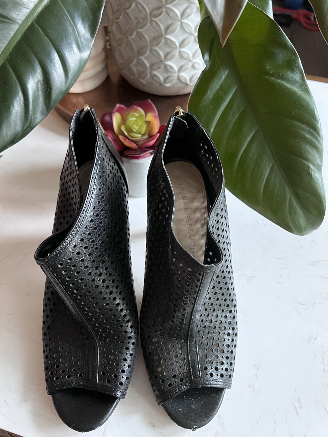 Banana Republic Perforated Black Leather Booties