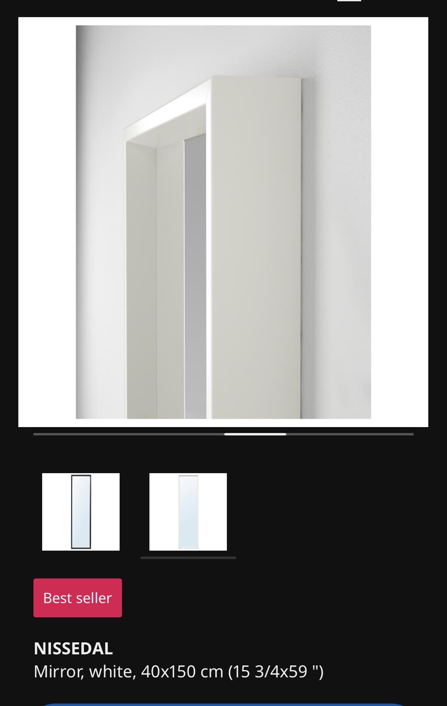 NISSEDAL Mirror - White - 40x150 cm