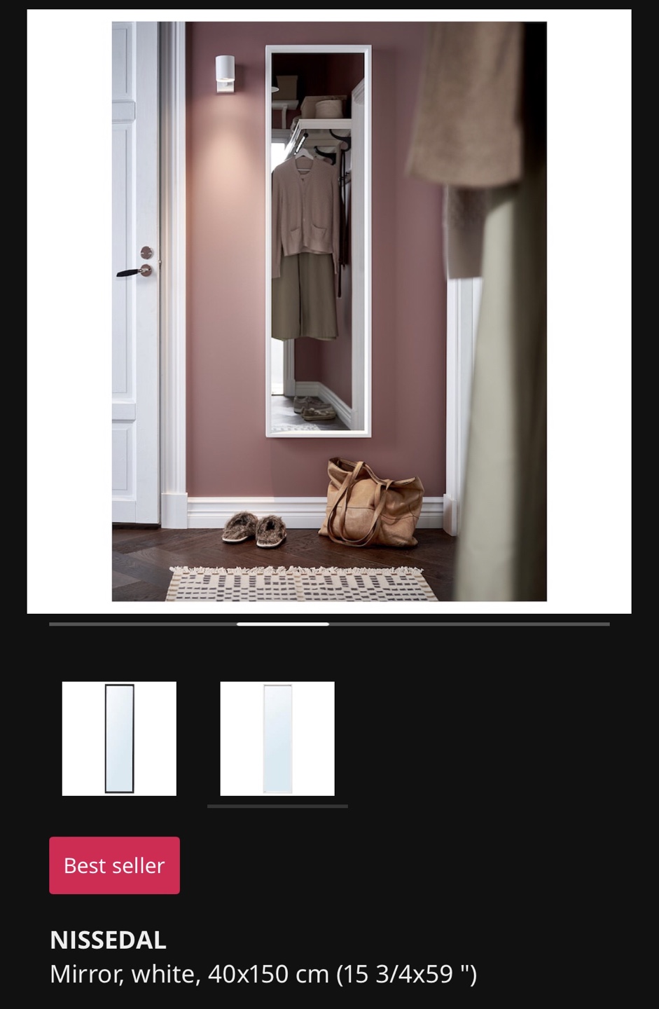 NISSEDAL Mirror - White - 40x150 cm - photo 2