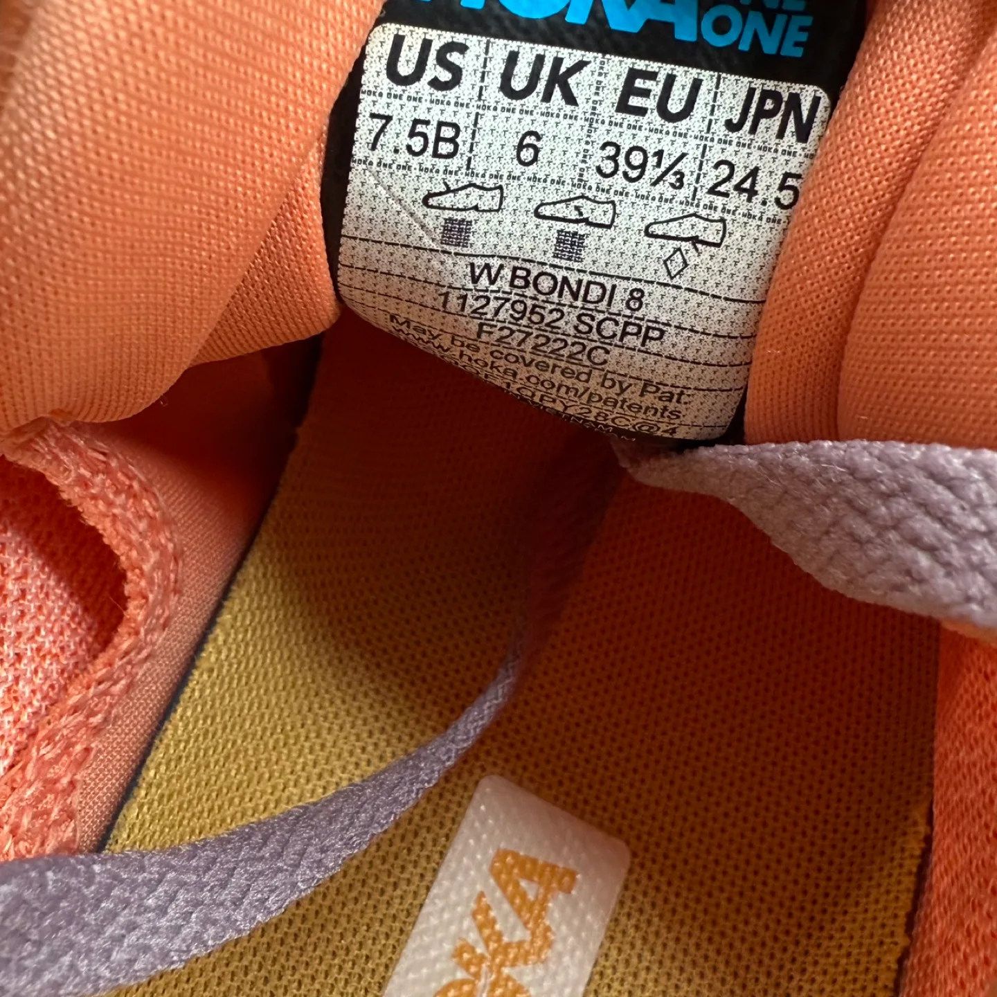 Hoka One One Bondi 8 Shell Coral/Peach Parfait  Women’s Sz 7.5B image indicator(9)