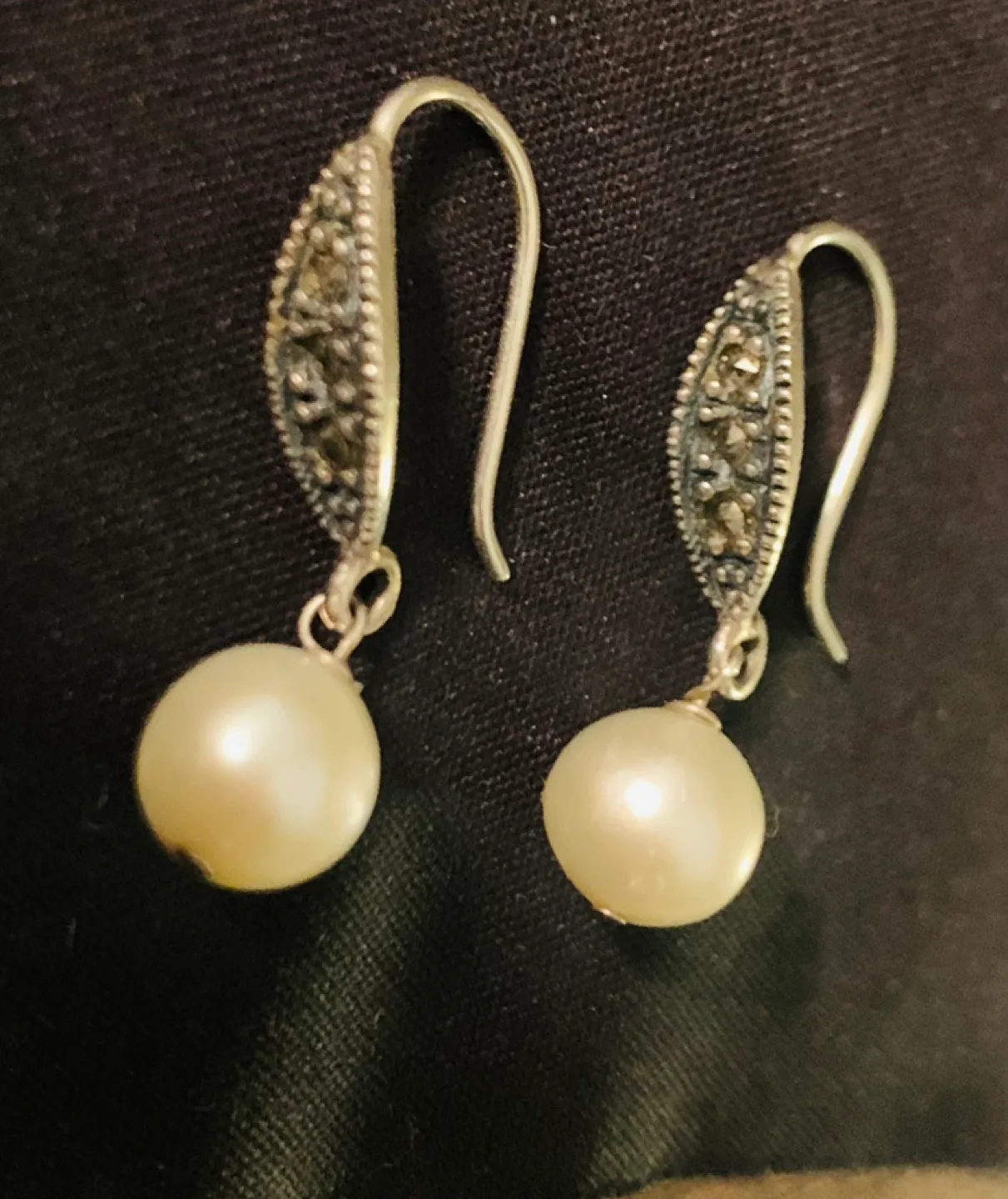 Elegant Marcasite and Pearl Drop Earrings thumbnail