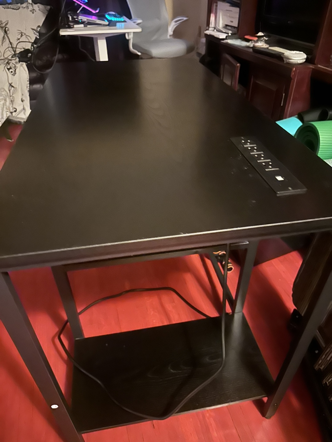 Black Computer Desk with Built-in Power Strip - photo 2