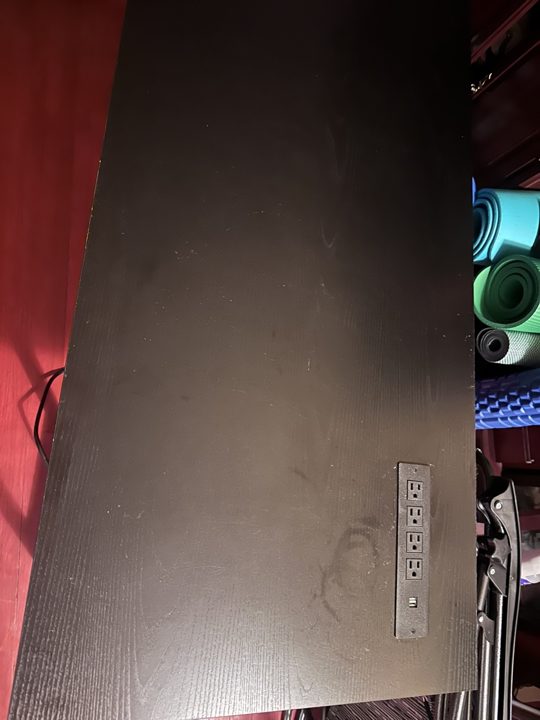 Black Computer Desk with Built-in Power Strip