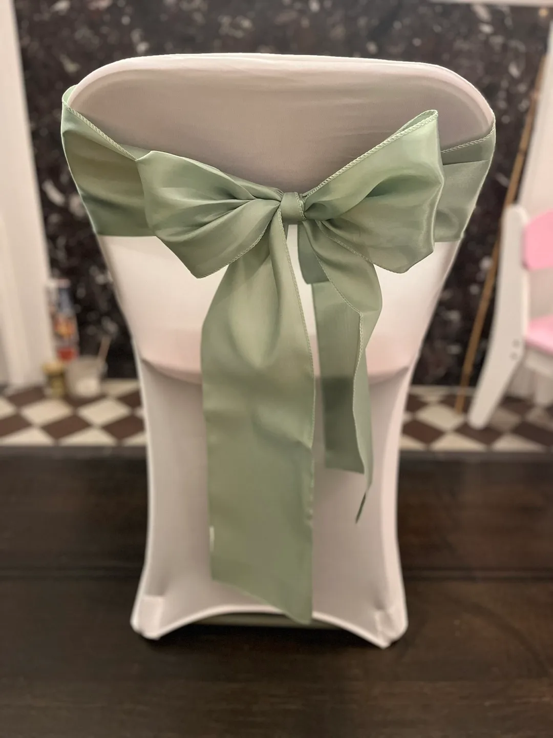 Bulk Pack of 90+ Sage Green Satin Chair Sashes (Wedding Decor) image indicator(5)