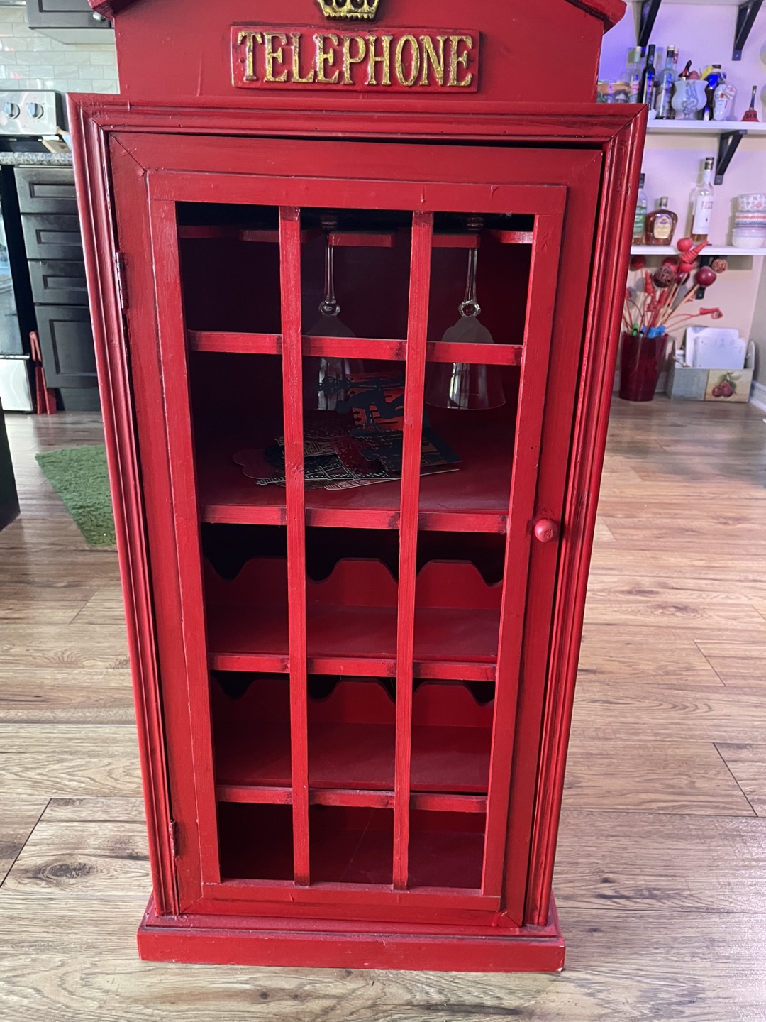 Red Telephone Booth Wine Cabinet