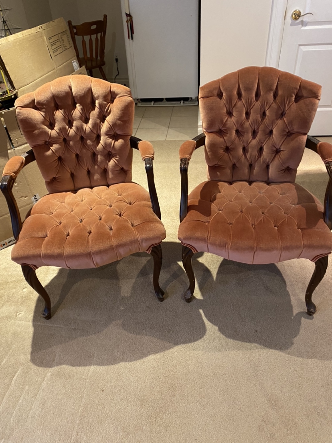 Pair of Vintage Pink Velvet Armchairs