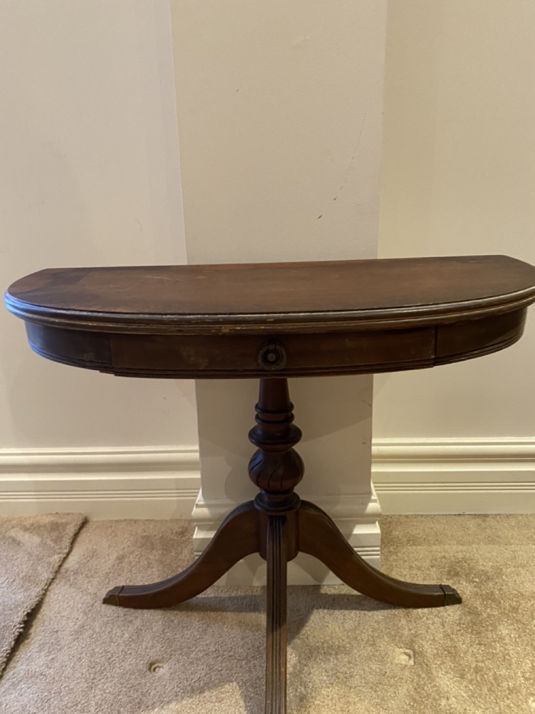 Antique Half-Moon Console Table with Drawer