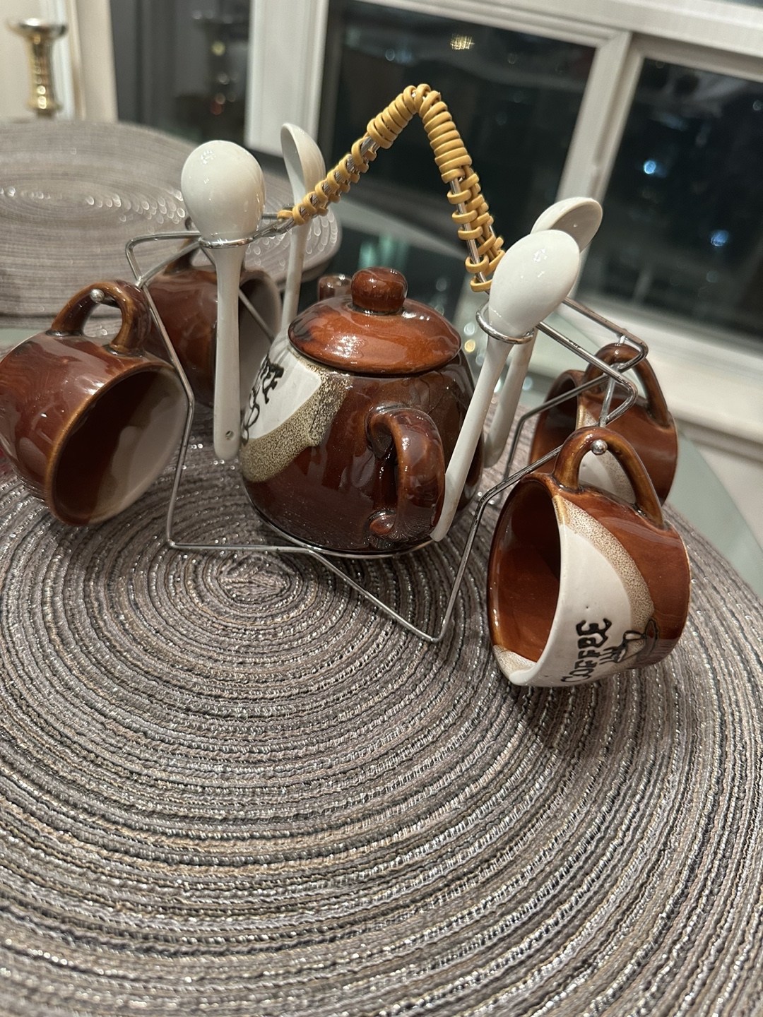 Vintage Coffee/Tea Set with Spoons and Stand
