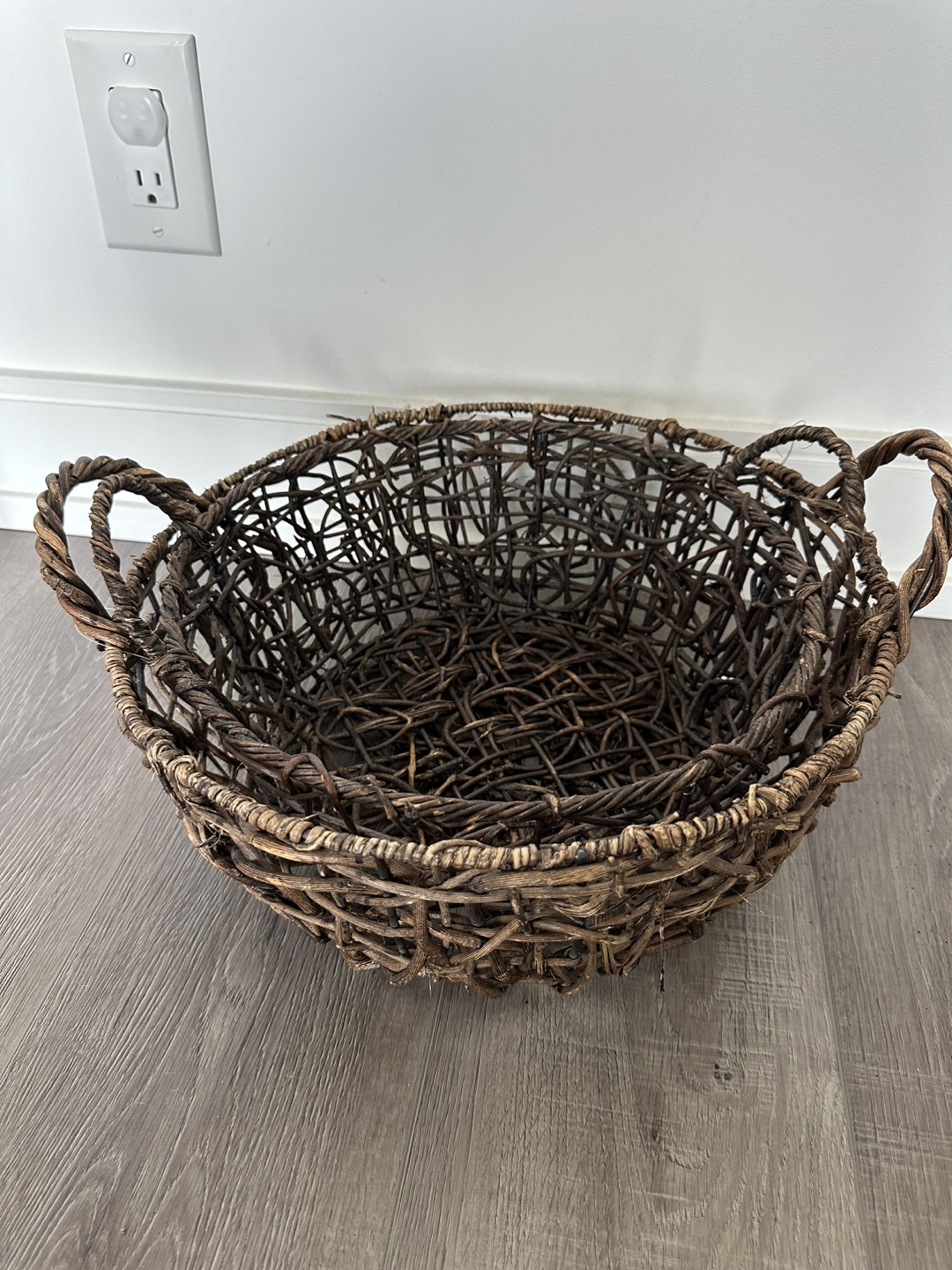 Two Woven Wicker Baskets with Handles