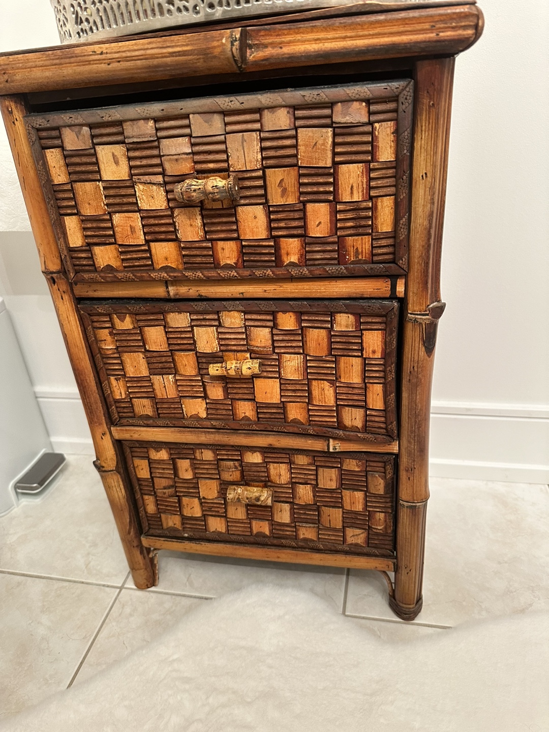 Vintage Bamboo Three-Drawer Chest