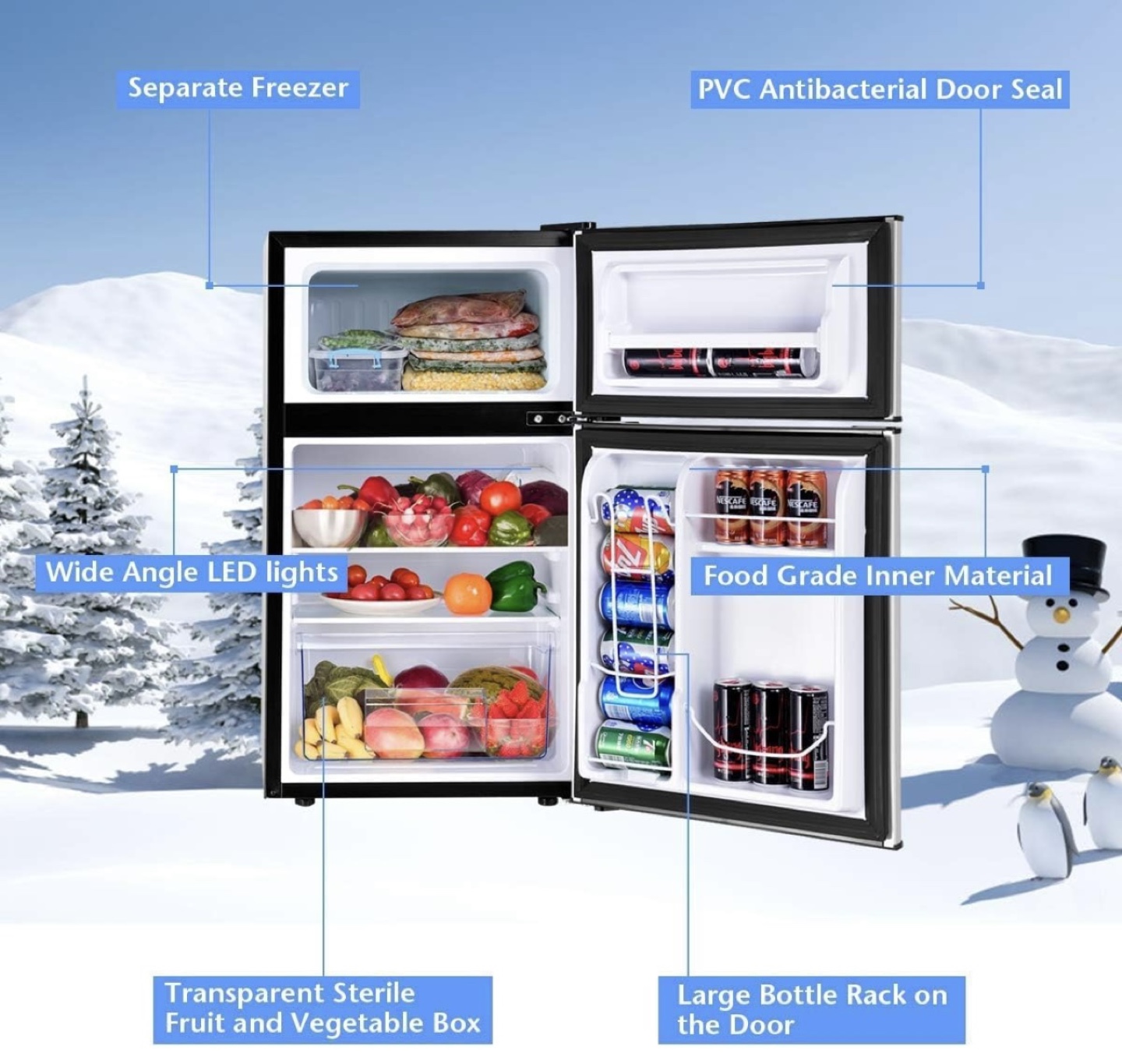 Costway Mini Fridge - 3.2 Cu. Ft. Refrigerator with Freezer - photo 4