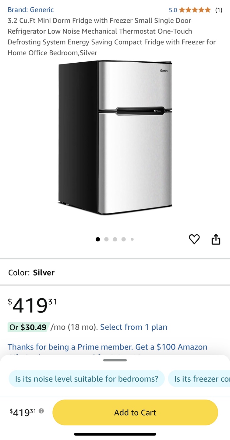 Costway Mini Fridge - 3.2 Cu. Ft. Refrigerator with Freezer - photo 3