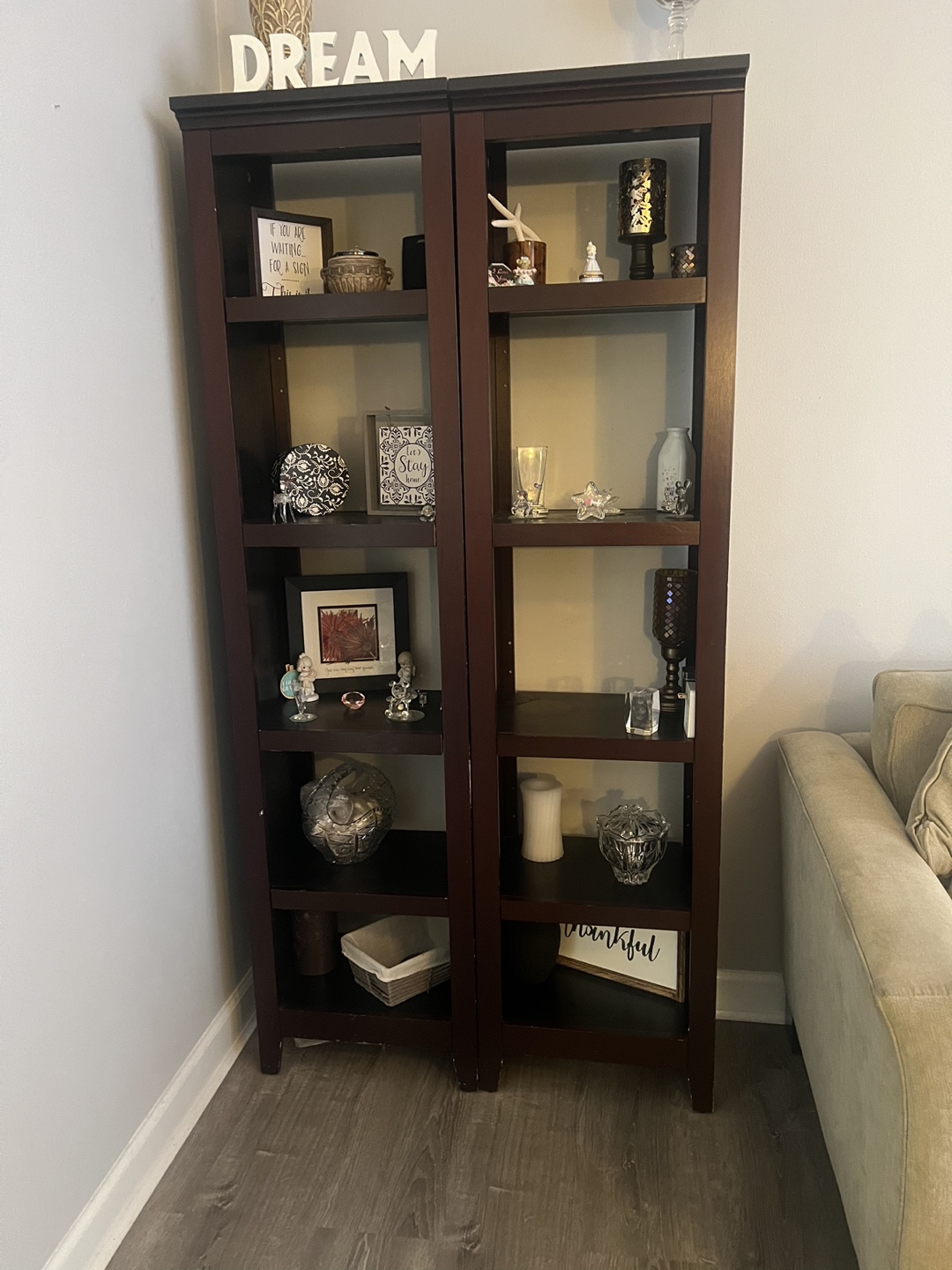 2 Brown book shelves
