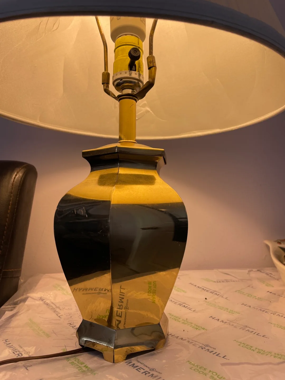Brass Table Lamp with Pleated Shade image indicator(2)