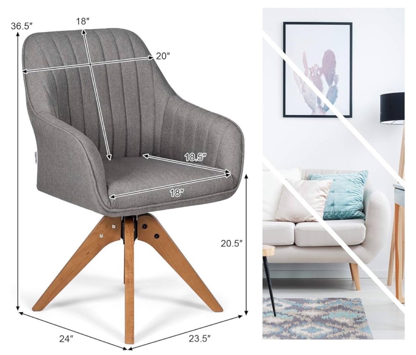 Cute Grey Swivel Desk Chair with Wooden Legs - photo 3