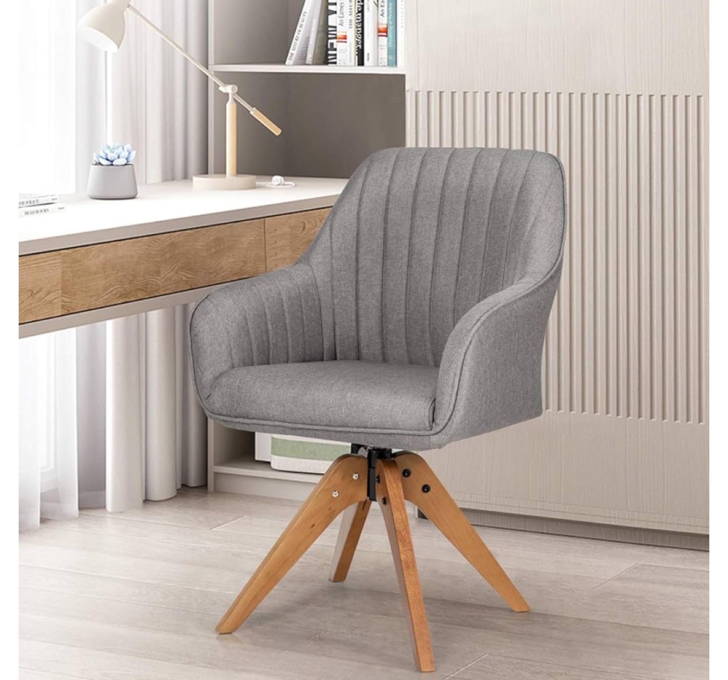 Cute Grey Swivel Desk Chair with Wooden Legs - photo 2