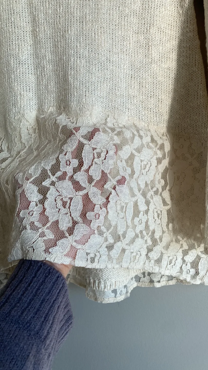 Cream Knit Sweater with Lace Detail🏈 image indicator(3)