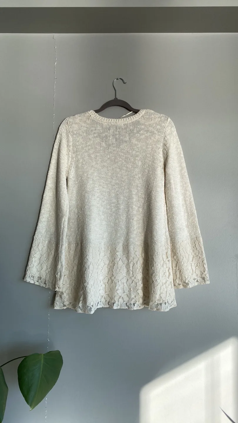 Cream Knit Sweater with Lace Detail🏈 image indicator(2)