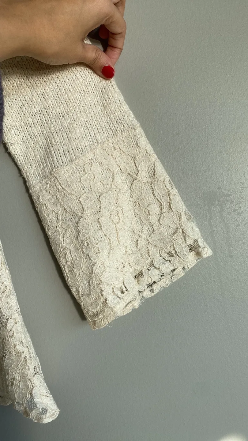 Cream Knit Sweater with Lace Detail🏈 image indicator(5)