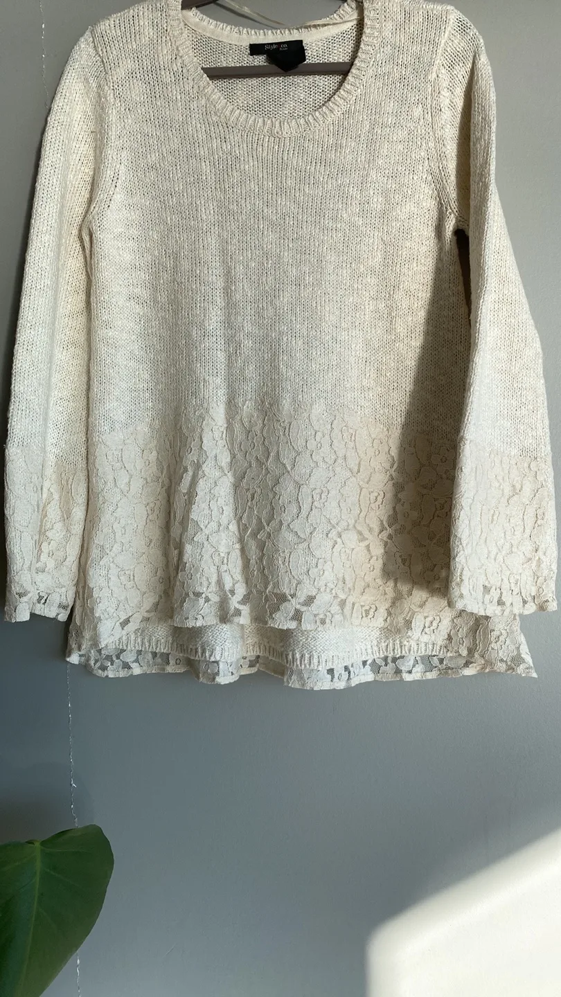 Cream Knit Sweater with Lace Detail🏈 image indicator(6)