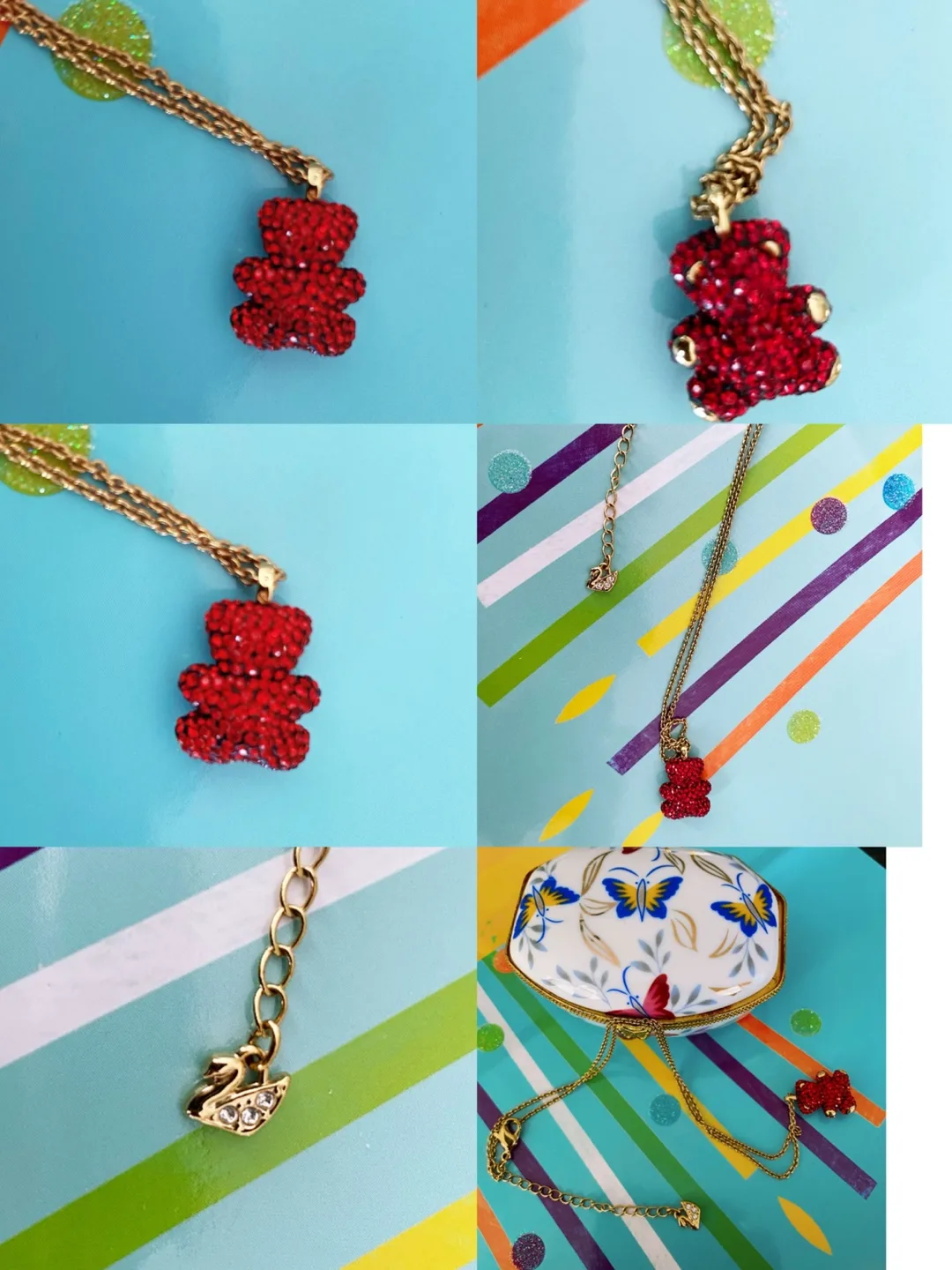 Swarovski Red Crystal Teddy Bear Necklace thumbnail