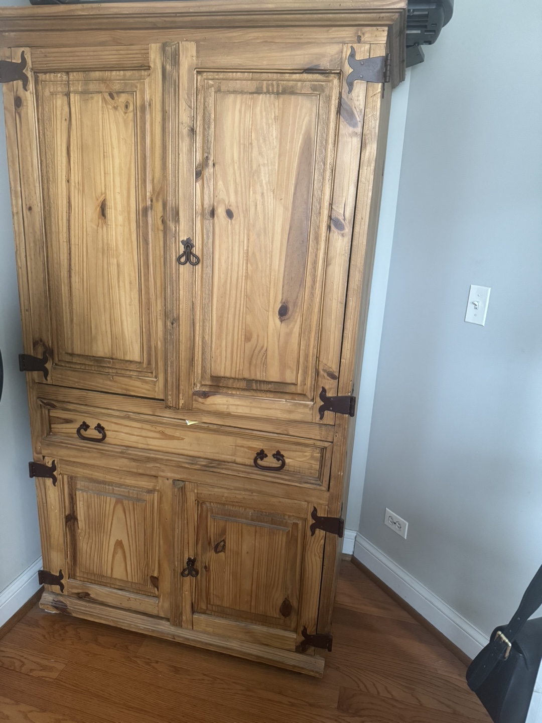 Solid Pine Wood Armoire - Rustic Style