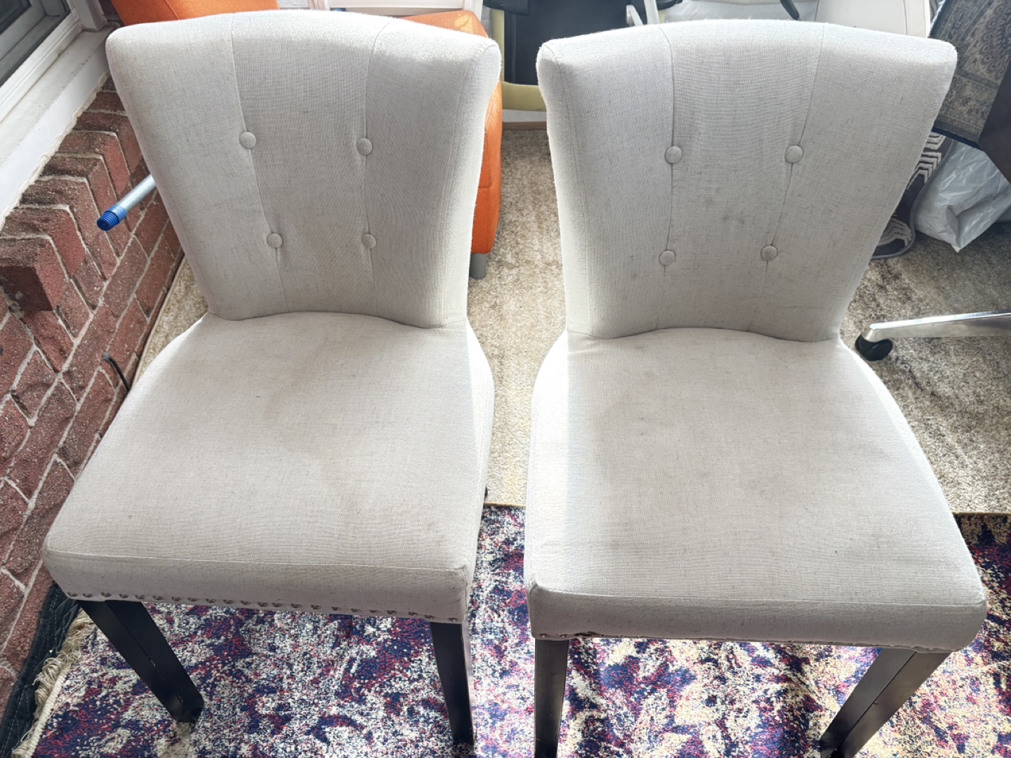 Pair of Beige Fabric Dining Chairs