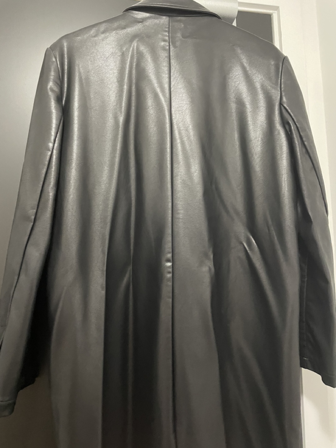 Oak + Fort Black Leather-Look Double-Breasted Long Coat - photo 4