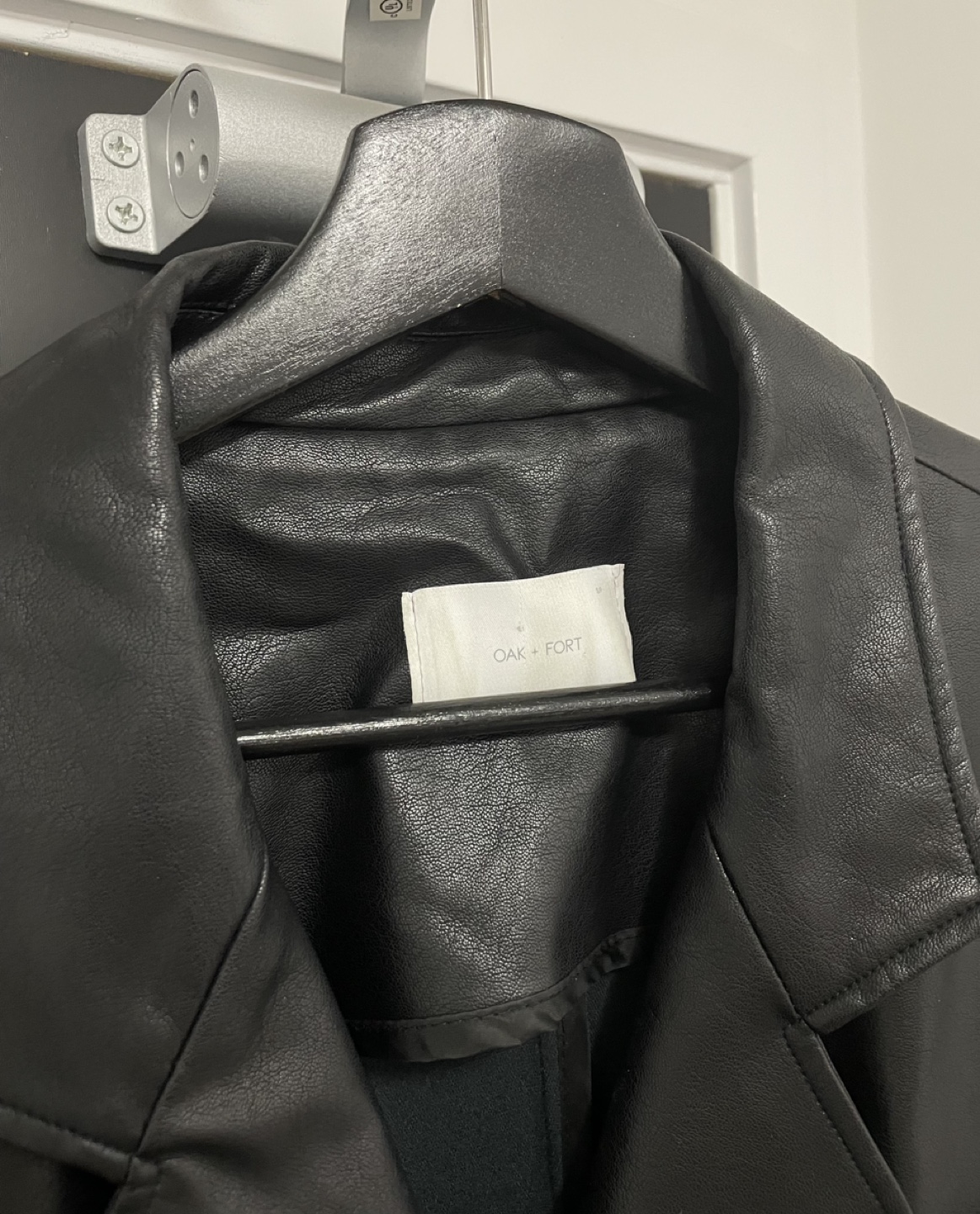 Oak + Fort Black Leather-Look Double-Breasted Long Coat - photo 3