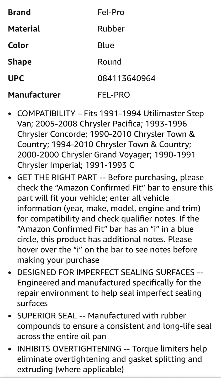 🏈 Fel-Pro OS 30622R Engine Oil Pan Gasket Set image indicator(4)