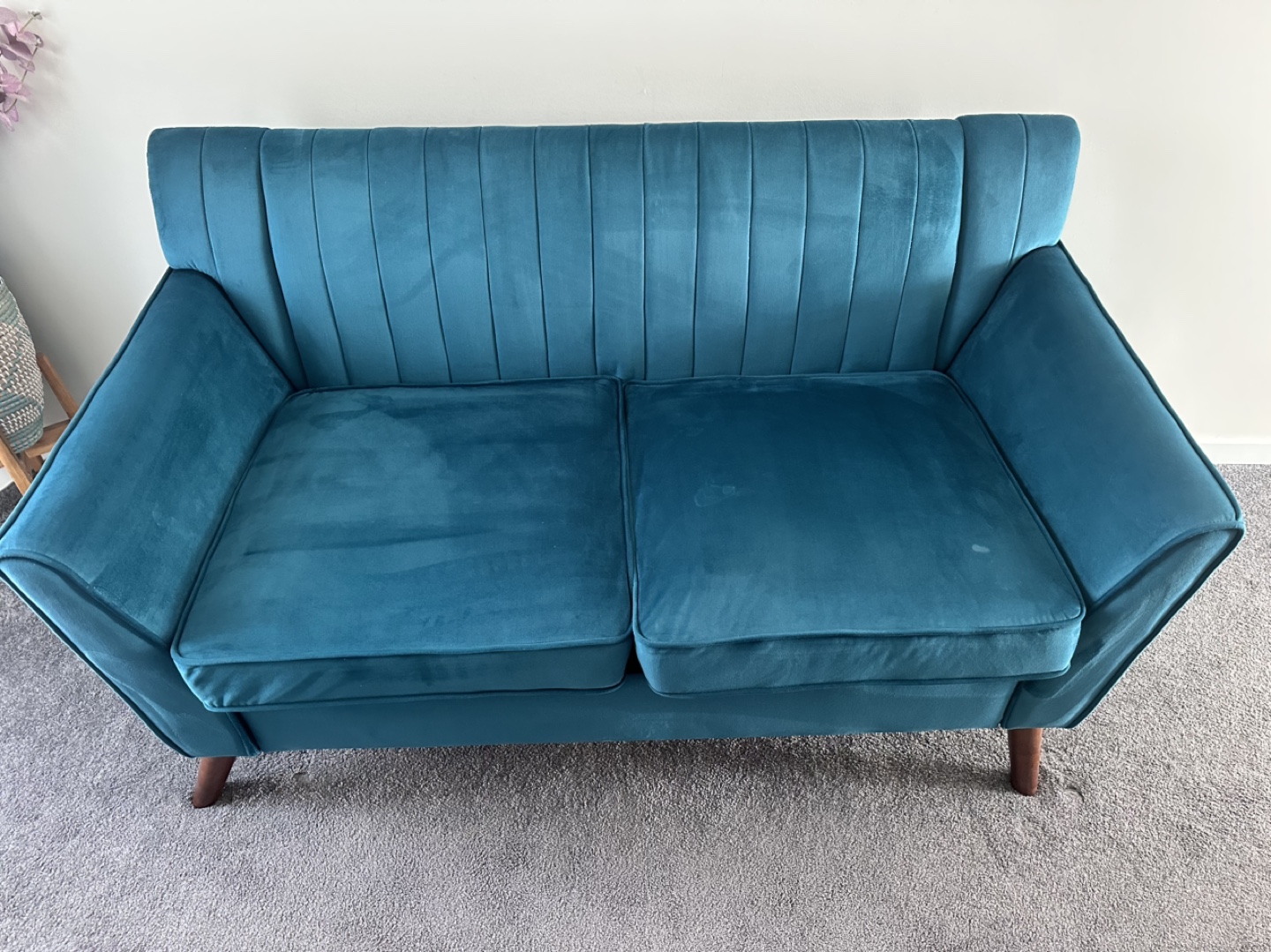 Teal Velvet Two-Seater Sofa - photo 2