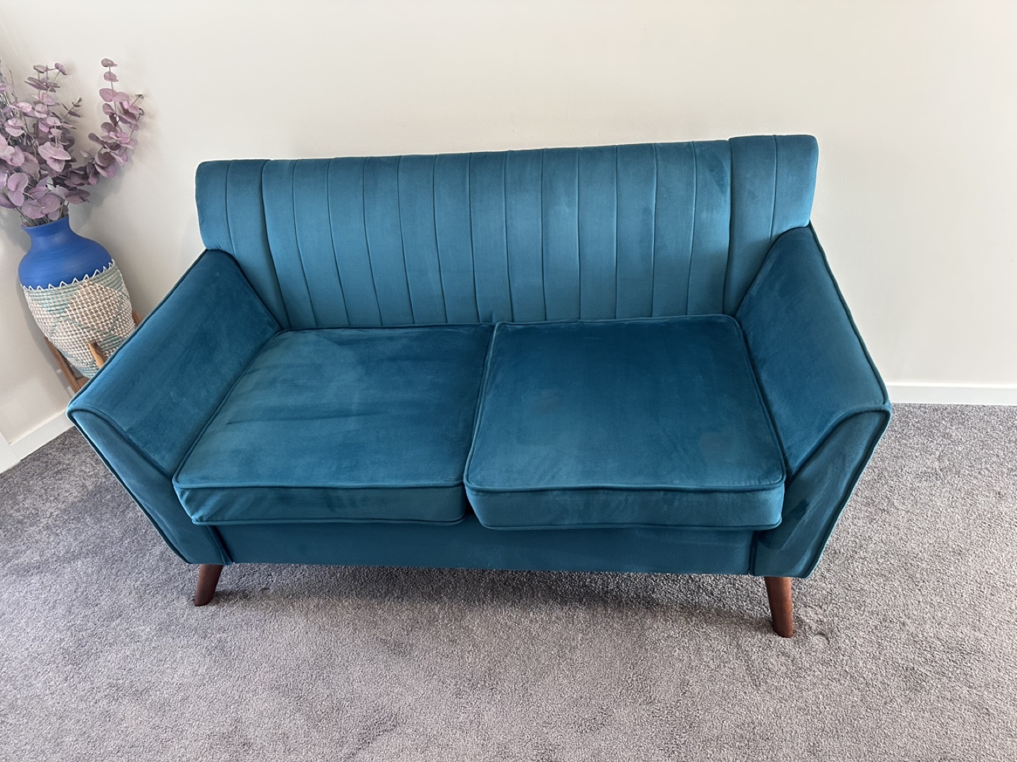 Teal Velvet Two-Seater Sofa - photo 3