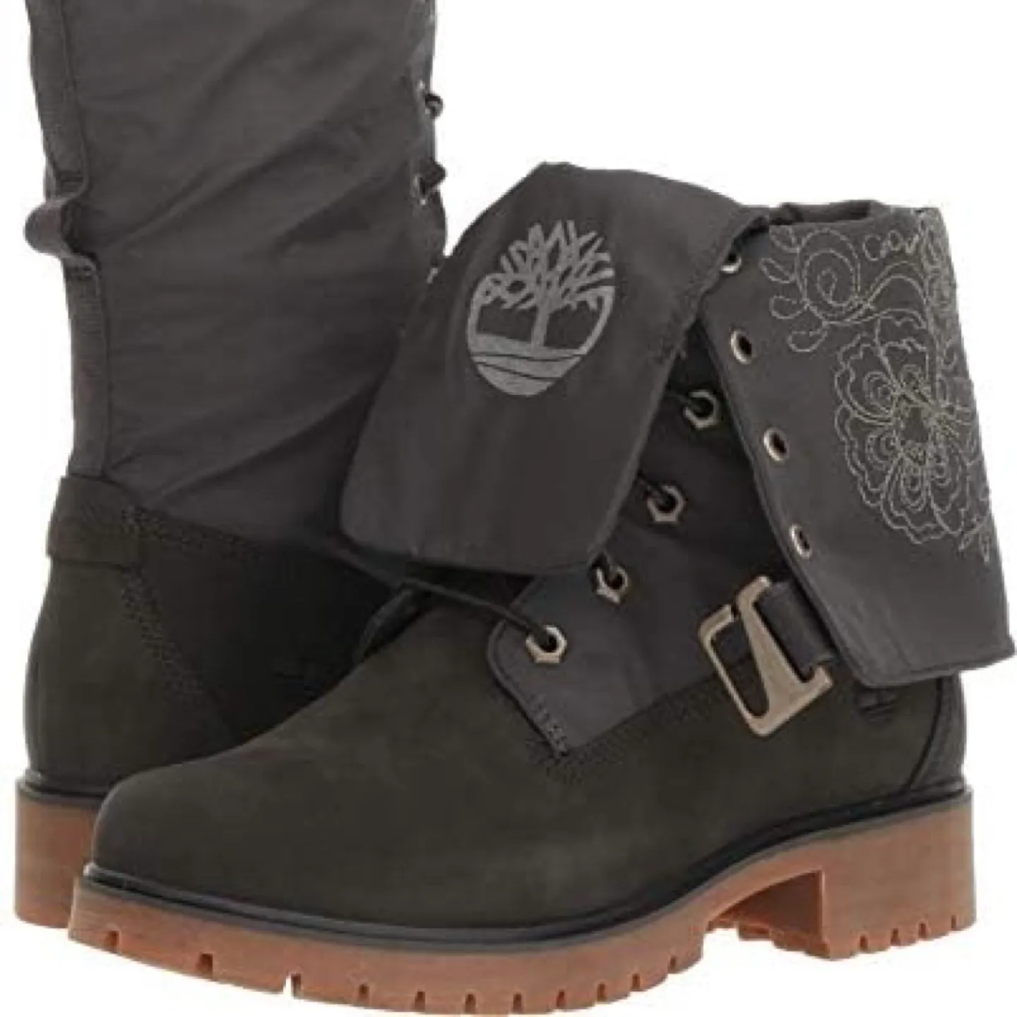 Timberland Black Leather Mid-Calf Boots with Fold-Down Cuff thumbnail