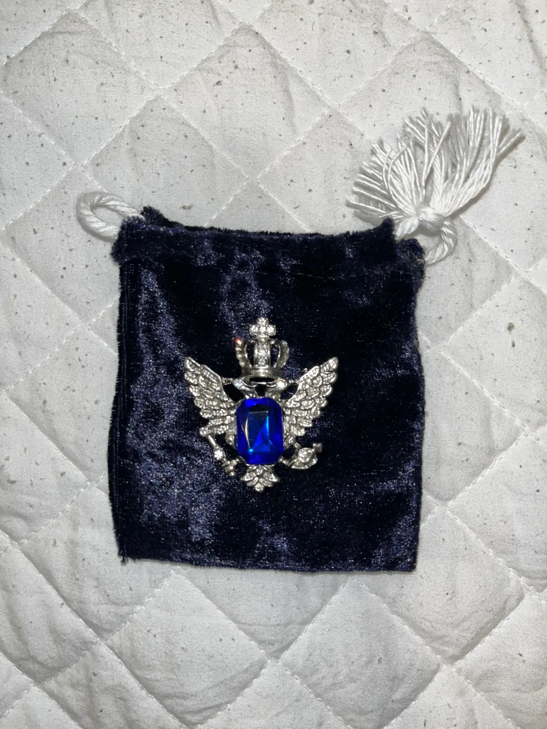 Vintage Silver Tone Eagle Brooch with Blue Gemstone thumbnail