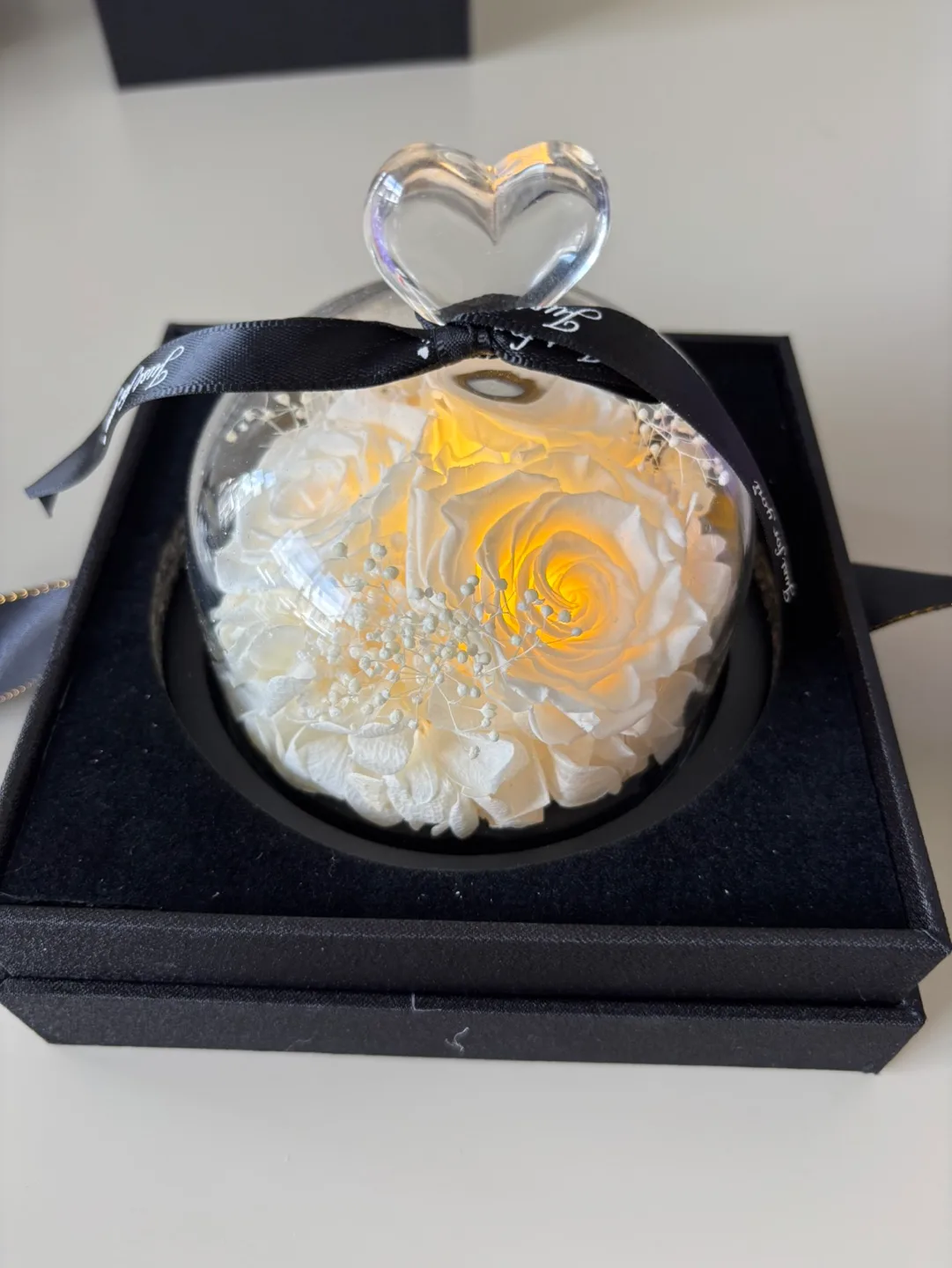Valentine’s Gift Preserved Real White Rose Led Light Glass Dome image indicator(2)