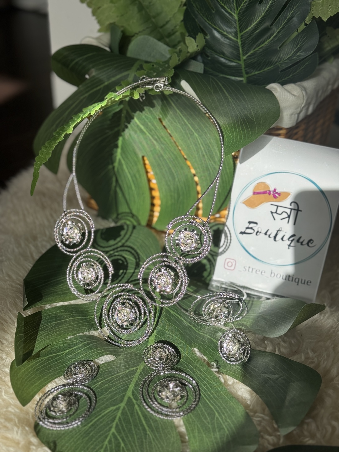Silver Statement Necklace and Earrings Set
